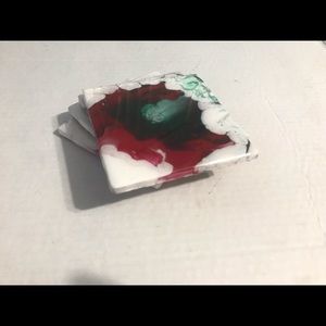 Red, white and green acrylic pour art coasters set of 4.